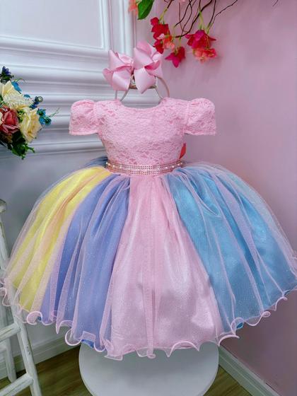 Imagem de Vestido Infantil Unicórnio Chuva de Amor Arco Iris Festa luxo 2206U8