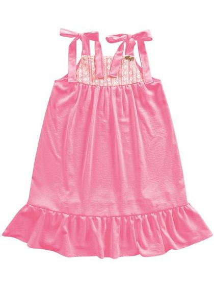 Imagem de Vestido Infantil Verão,  com Detalhe em Renda, Rosa Neon - Rosa Fakini Playground