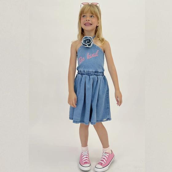 Imagem de Vestido Infantil  Verão em jeans com elastano Barbie Tam 6 a 12 - Infanti