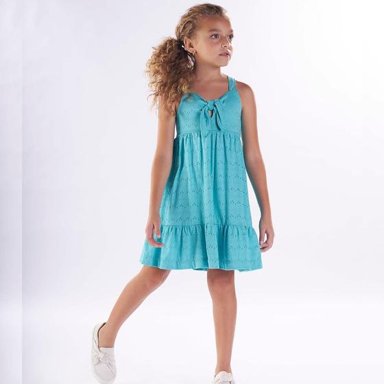 Imagem de Vestido Infantil Verão Laise Turqueza Tam 6 a 12 - Kiki Xodó