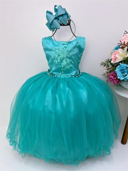 Imagem de Vestido infantil verde damas de honra e cinto strass pérola