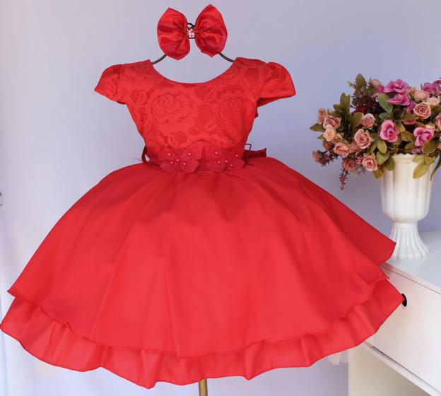 Vestido Infantil Vermelho Borboleta Luxo E Tiara pingo de gente