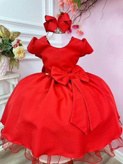 Imagem de Vestido Infantil Vermelho Com Aplique de Laço Damas Luxo Festa 1543VE