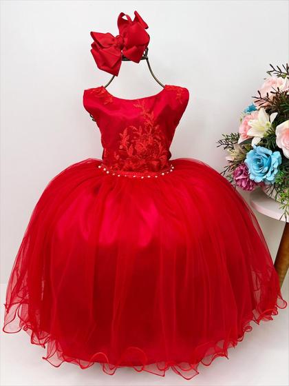 Imagem de Vestido Infantil Vermelho Damas de Honra Cinto Pérola Strass Super luxo festa  2124VQ