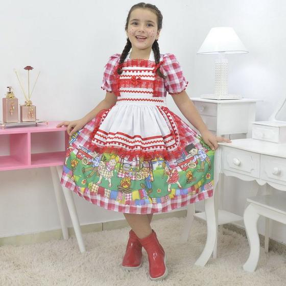 Imagem de Vestido infantil xadrez de quadrilha - Festa Junina com Avental
