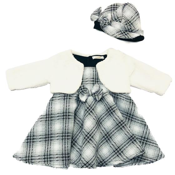 Imagem de Vestido Infantil Xadrez e Casaquinho Bolero com Boina  