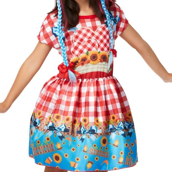 Imagem de Vestido Infantil Xadrez Vermelho Roupa de Festa Junina Roupa Caipira pra Menina de 2 a 10 anos
