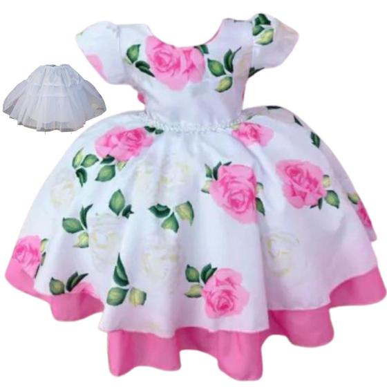 Imagem de Vestido jardim encando luxo infantil vestido floral festa acompanha saiote para volume d0665