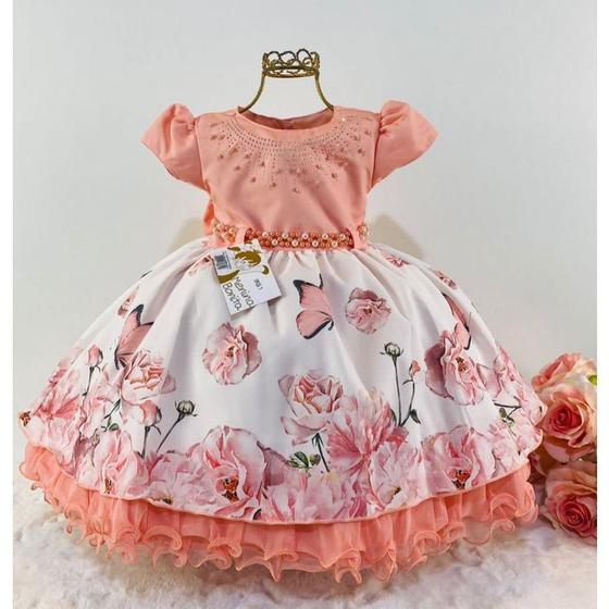 Vestido jardim encantado flores e borboletas 1 a 2 anos menina bonita ...