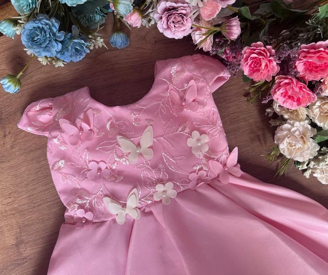 Imagem de Vestido jardim encantado rosa 1 a 4 anos bosque flores e borboletas