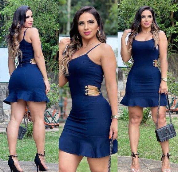 Vestido jeans curto com corrente e babado - Vestido Feminino - Magazine Luiza Vestido jeans curto com corrente e babado - Vestido Feminino - Magazine Luiza