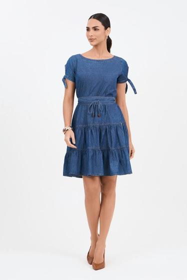 Imagem de Vestido Jeans Curto Godê Com Cinto Obi
