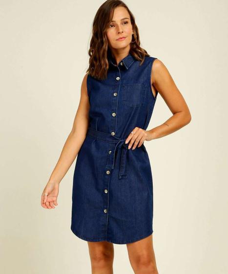 Vestido Jeans Feminino Chemise Sem 