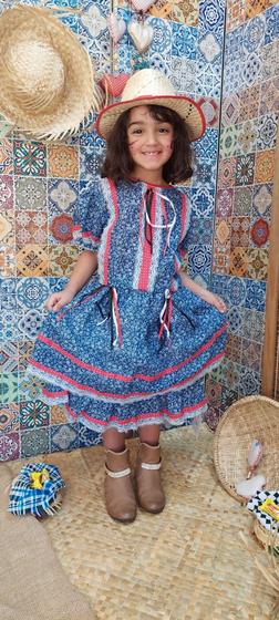 Imagem de vestido junino festa junina infantil vermelho azul babado 4 anos