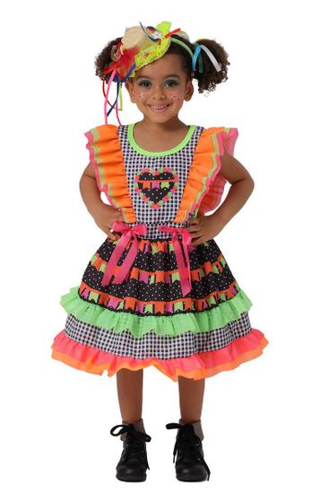 Imagem de Vestido Junino Infantil Caipira Colorido estampado babados