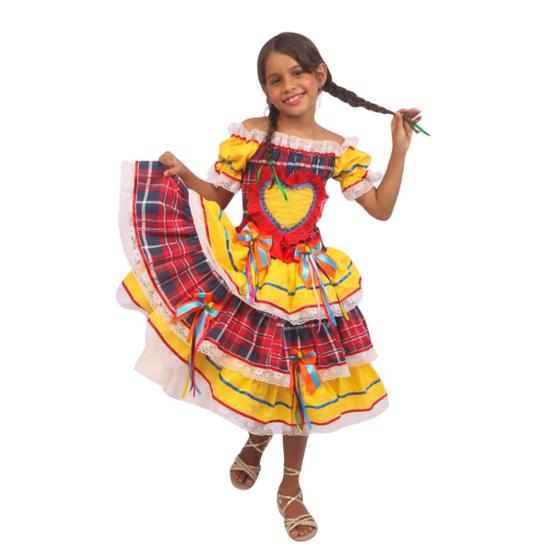 Imagem de Vestido Junino Infantil Matutinha Colorido Algodão Festa