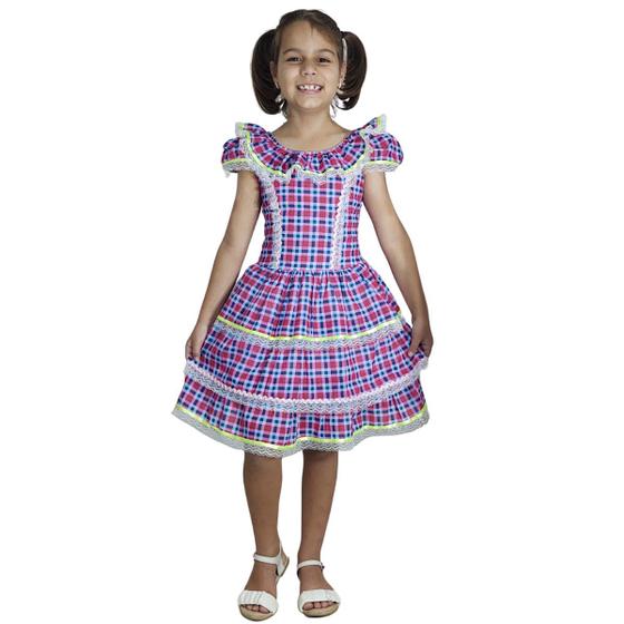 Imagem de Vestido Junino Infantil Xadrez Pink Com Renda