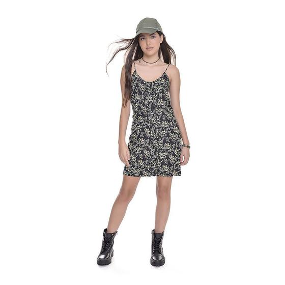 Imagem de Vestido Juvenil Feminino Amofany Viscose Floral Com Botões - PRETO - P