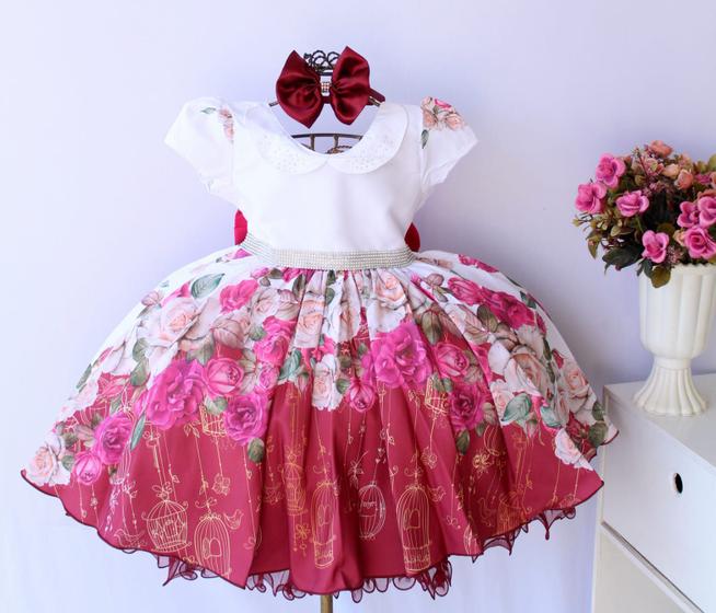 Imagem de Vestido Juvenil Floral Festa Luxo Diversas Cores E Tiara