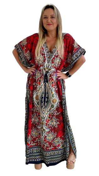 Vestido Kaftan Indiano Longo Estampado Plus Size - Cod. 1500 Menor preço em Vestido Kaftan Indiano Longo Estampado Plus Size - Cod. 1500