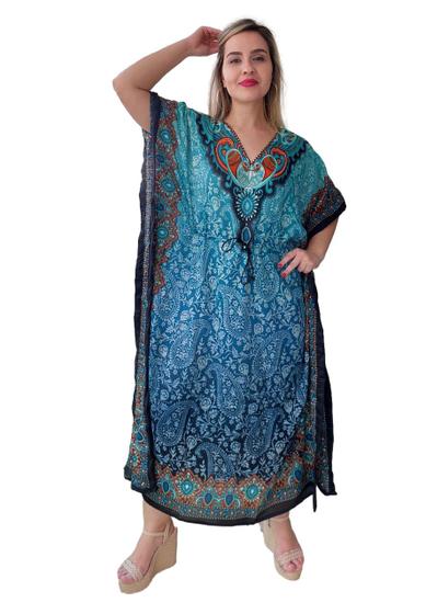 Imagem de Vestido Kaftan Indiano Longo Estampado Plus Size - Cod. 18053