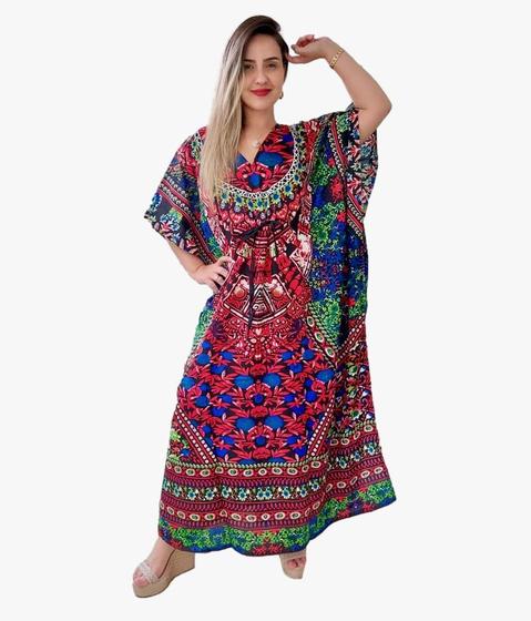 Imagem de Vestido Kaftan Indiano Longo Estampado Plus Size - Cod. 187