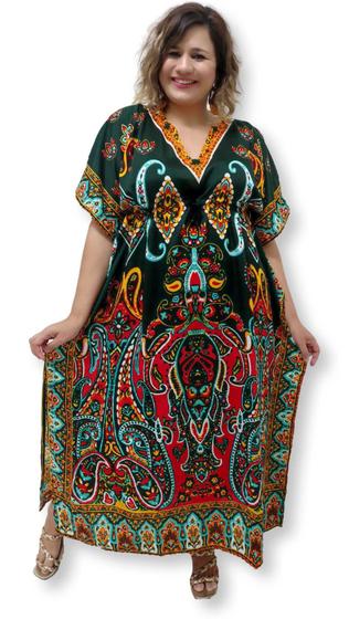 Imagem de Vestido Kaftan Indiano Longo Plus Size Estampa KFTA-07