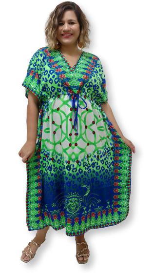 Imagem de Vestido Kaftan Indiano Longo Plus Size Estampa Onça 8569