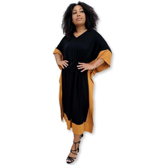 Imagem de Vestido Kaftan Indiano Longo Plus Size Malha Lisa Bicolor