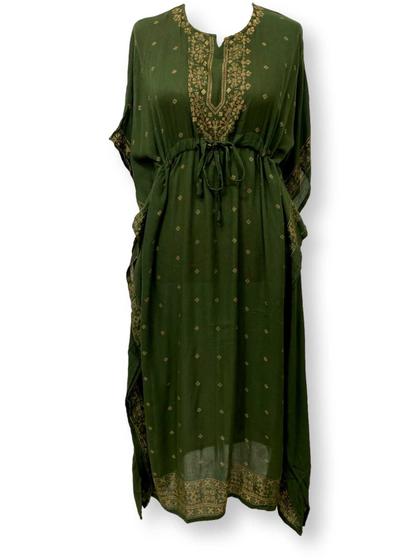 Imagem de Vestido Kaftan Longo Indiano Viscose Liso Dourado Plus Size 