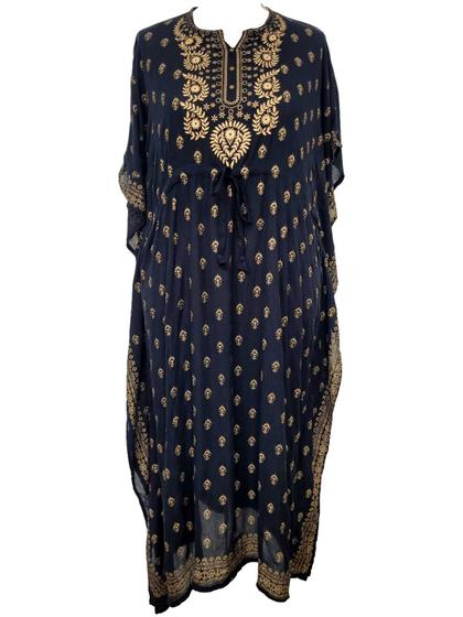 Imagem de Vestido Kaftan Longo Indiano Viscose Liso Dourado Plus Size 