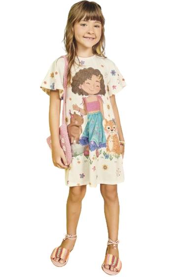 Imagem de Vestido Kukiê Infantil de Verão Manga Curta Evasê em Linho Estampado Menina 68672