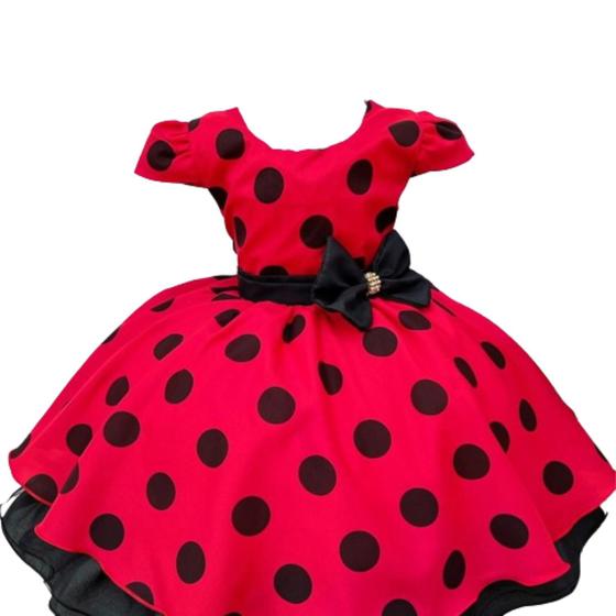 Imagem de Vestido ladybug joaninha Minnie Festa aniversario bola preta  jm0077