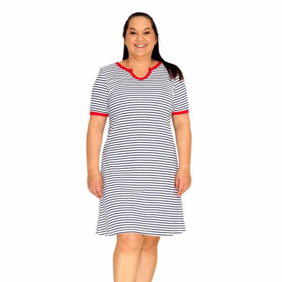 Imagem de Vestido Listrado Plus Size Casual Básico Moda Praia Verão