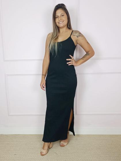 Imagem de Vestido Longo Canelado Alcinha Slim E Plus Size Com Fenda