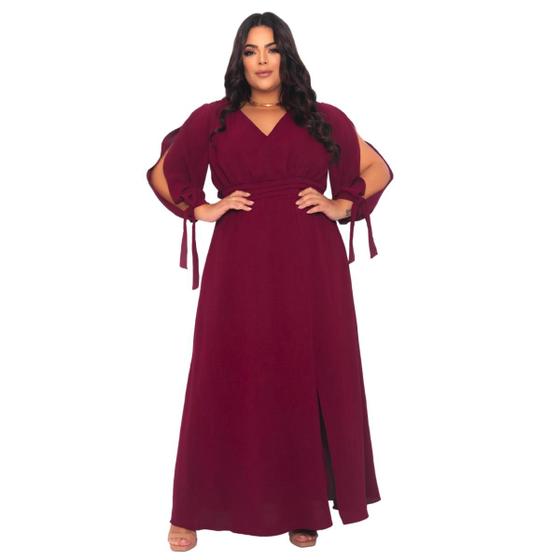 Imagem de Vestido Longo Casual Elegante Fenda Plus Size Linha Premium