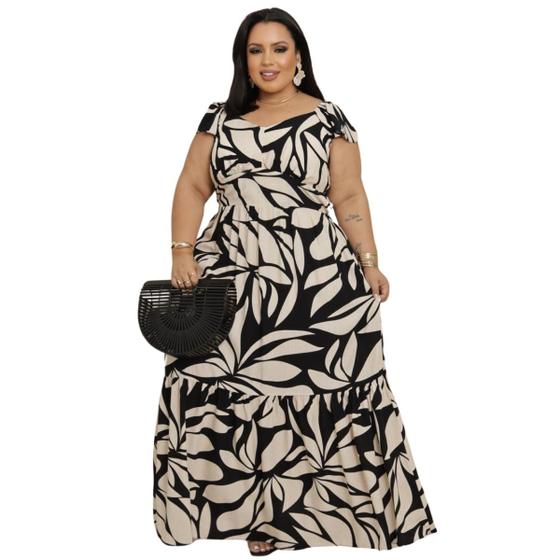 Imagem de Vestido Longo Cinto Moda Grande GG EXG Tendência Plus Size