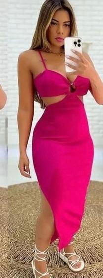 Imagem de Vestido Longo Com Decote e Fenda Cor Rosa Tamanho M