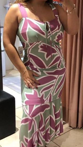 Imagem de Vestido Longo com Estampa Rosa  Feminino  Casual 100% Viscose Tamanho 46