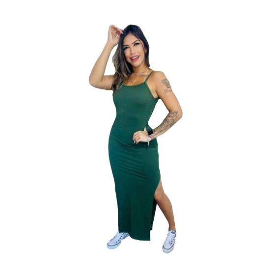 Imagem de Vestido Longo com Fenda nas Laterais de Alcinha Festa Luxuoso Verde