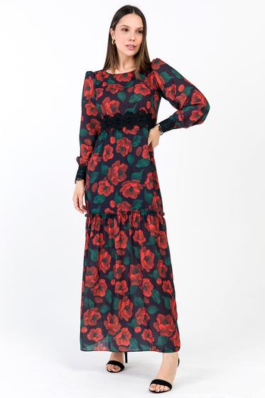 Imagem de Vestido Longo com Renda Floral Vermelho-P