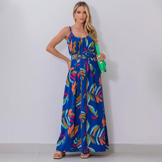 Imagem de Vestido Longo Estampado Alça Fina Azul