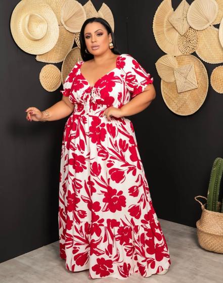 Imagem de Vestido longo estampado tecido duna  floral disponível G2 e G3PLUS size