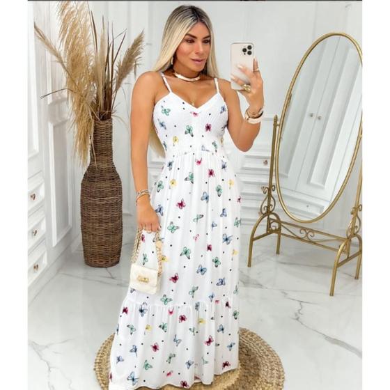 Imagem de Vestido Longo Feminino Com Bojo Estampado Borboleta Elastex