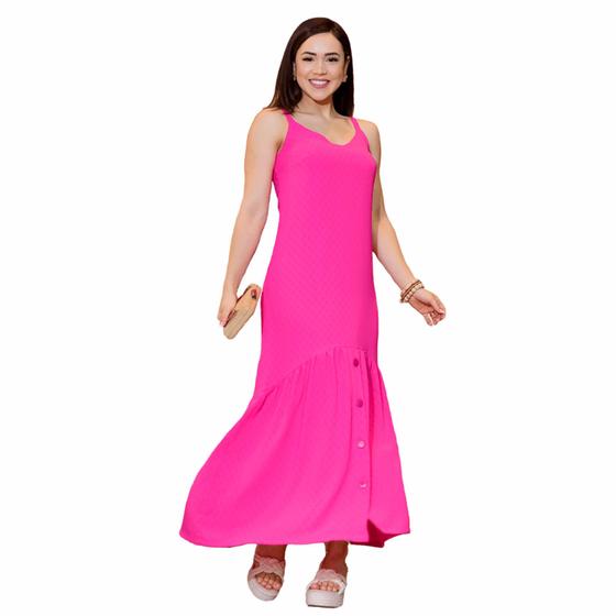 Imagem de Vestido Longo Feminino No Crepe Trabalhado Rosa