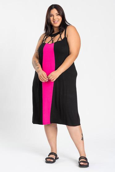 Imagem de Vestido Longo Feminino Plus Size Malha Viscose Detalhe Faixa Contrastante - Serena 