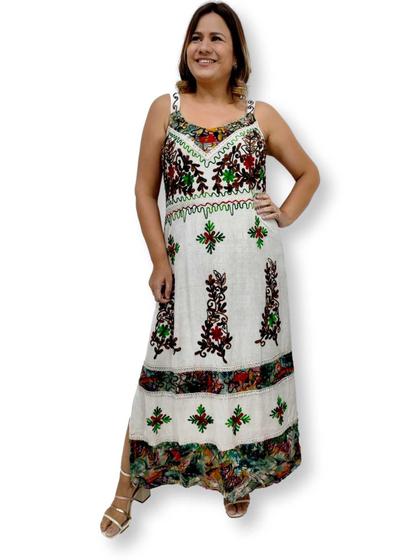 Imagem de Vestido Longo Indiano Alça Bordado Colorido Plus Size 519