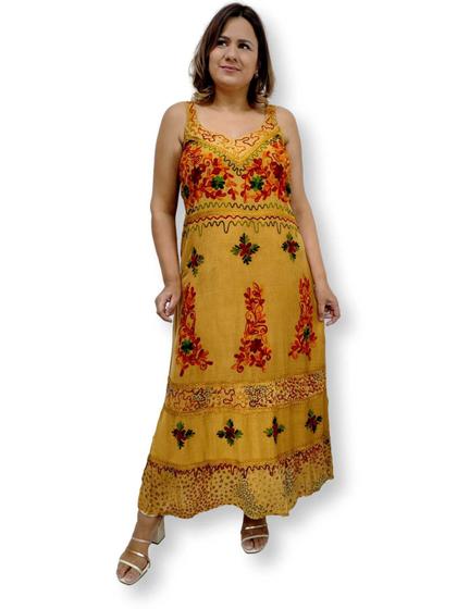 Imagem de Vestido Longo Indiano Alça Bordado Colorido Plus Size 519