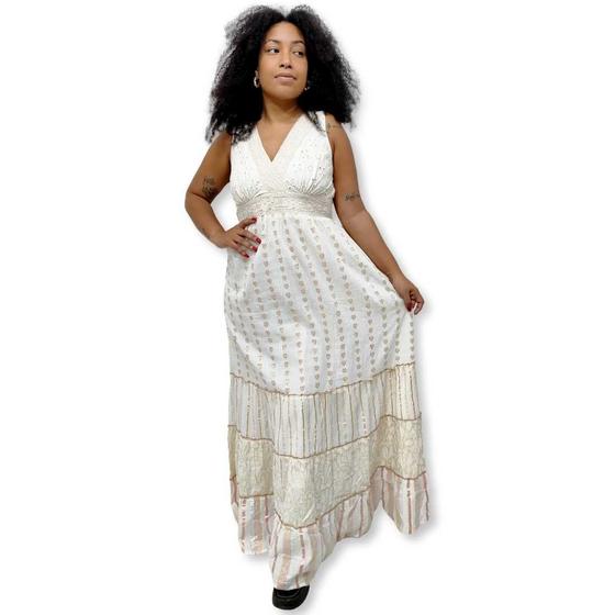 Imagem de Vestido Longo Indiano Alça de Renda com fio lurex Plus Size