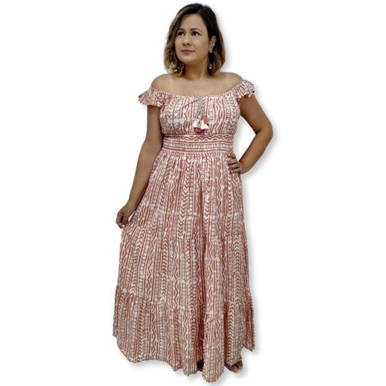 Imagem de Vestido Longo Indiano Alça Estampado com lurex e elástico